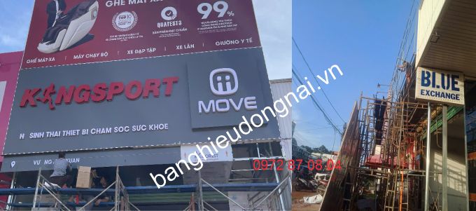 Đội ngũ nhân viên đang thi công bảng hiệu quảng cáo kingspor tại xuân lộc đồng nai