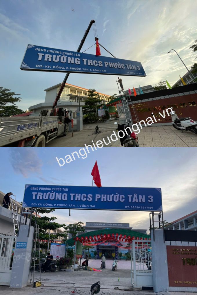 Bảng hiệu alu chữ nổi trường THCS PHƯỚC TÂN 3 TẠI ĐỒNG NAI SAU THI CÔNG