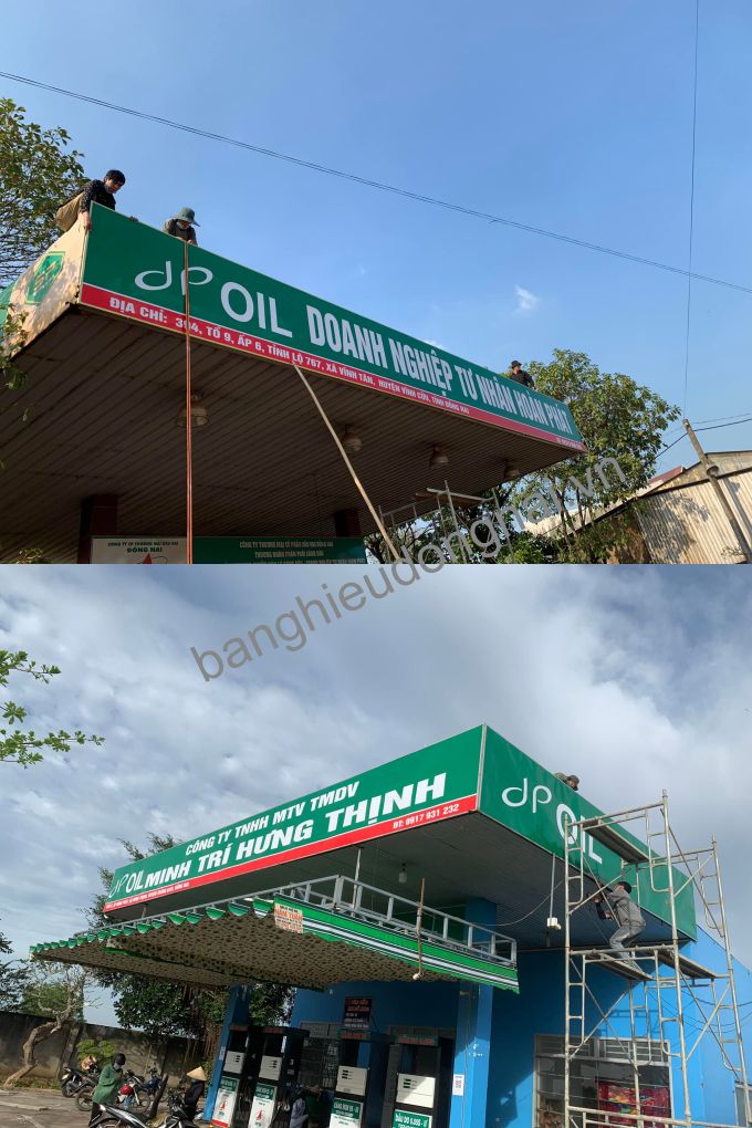Bảng hiệu tôn dán decal chuỗi xăng dầu dp oil Đồng nai