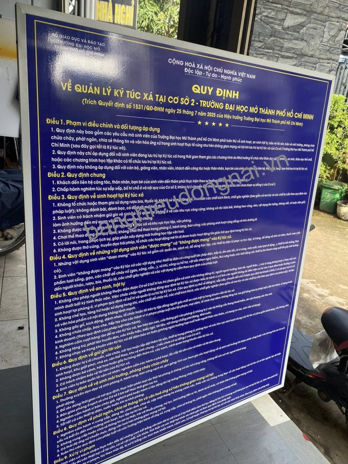 BẢNG NỘI QUY TÔN DÁN DECAL IN TRƯỜNG ĐẠI HỌC MỞ TPHCM TẠI ĐỒNG NAI