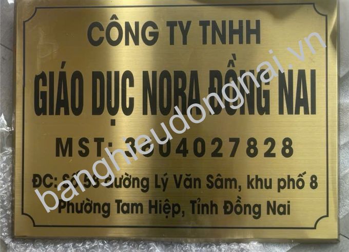 Bảng tên công ty inox vàng khắc chữ Công ty TNHH Giáo Dục Nora Đồng Nai tại Tam Hiệp