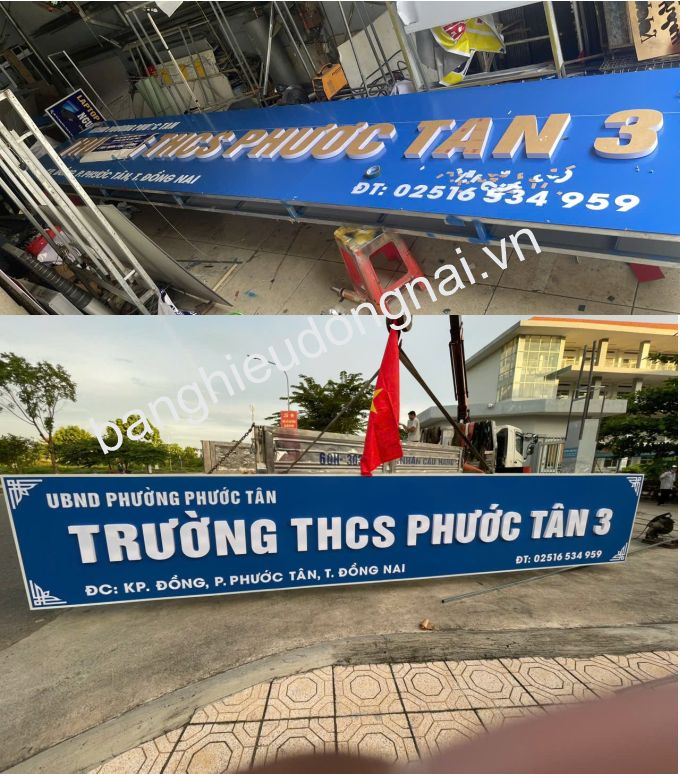 thi công bảng hiệu alu chữ nổi trường THCS PHƯỚC TÂN 3 - ĐỒNG NAI